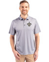 New Orleans Saints Cutter & Buck Pike Eco Tonal Geo Print Stretch Recycled Mens Polo Elemental Grey Front Thumbnail Image