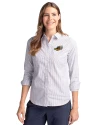 Akron RubberDucks Cutter & Buck Stretch Oxford Stripe Womens Long Sleeve Dress Shirt French Blue Front Thumbnail Image