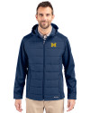 Michigan Wolverines Cutter & Buck Evoke Hybrid Eco Softshell Recycled Full Zip Mens Big & Tall Hooded Jacket Navy Blue Front Thumbnail Image