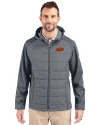 Oklahoma State Cowboys Cutter & Buck Evoke Hybrid Eco Softshell Recycled Full Zip Mens Big & Tall Hooded Jacket Elemental Grey Front Thumbnail Image
