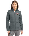 Louisville Cardinals Cutter & Buck Evoke Hybrid Softshell Recycled Full Zip Womens Hooded Jacket Elemental Grey Front Thumbnail Image