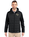 UCF Knights Cutter & Buck Evoke Hybrid Softshell Recycled Full Zip Mens Hooded Jacket Black Front Thumbnail Image
