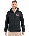 Ohio State Buckeyes- Cutter & Buck Evoke Hybrid Softshell Recycled Full Zip Mens Hooded Jacket Black Front Thumbnail Image