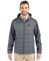 Ohio State Buckeyes- Cutter & Buck Evoke Hybrid Softshell Recycled Full Zip Mens Hooded Jacket Elemental Grey Front Thumbnail Image