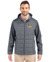 LSU Tigers Cutter & Buck Evoke Hybrid Softshell Recycled Full Zip Mens Hooded Jacket Elemental Grey Front Thumbnail Image