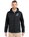 Kansas Jayhawks Cutter & Buck Evoke Hybrid Softshell Recycled Full Zip Mens Hooded Jacket Black Front Thumbnail Image
