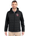 Oklahoma Sooners  Cutter & Buck Evoke Hybrid Softshell Recycled Full Zip Mens Hooded Jacket Black Front Thumbnail Image