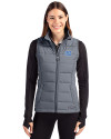 North Carolina Tar Heels Cutter & Buck Evoke Hybrid Softshell Recycled Womens Full Zip Vest Elemental Grey Front Thumbnail Image