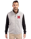 Nebraska Cornhuskers Cutter & Buck Charter Eco Recycled Mens Full-Zip Vest Polished Medium Gray Front Thumbnail Image