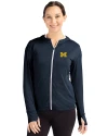 Michigan Wolverines Cutter & Buck Daybreak Eco Recycled Womens Full Zip Hoodie Navy Blue Front Thumbnail Image