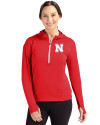 Nebraska Cornhuskers Cutter & Buck Daybreak Eco Recycled Womens Half Zip Hoodie Red Front Thumbnail Image