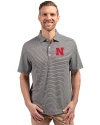 Nebraska Cornhuskers Cutter & Buck Forge Eco Double Stripe Stretch Recycled Mens Big &Tall Polo Black/White Front Thumbnail Image