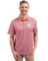 Nebraska Cornhuskers Cutter & Buck Forge Eco Double Stripe Stretch Recycled Mens Big &Tall Polo Cardinal Red/White Front Thumbnail Image