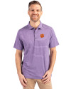 Clemson Tigers Cutter & Buck Forge Eco Heather Stripe Stretch Recycled Mens Polo College Purple Heather Front Thumbnail Image