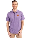 Clemson Tigers Cutter & Buck Forge Eco Heather Stripe Stretch Recycled Mens Polo College Purple Heather Front Thumbnail Image