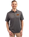 Oklahoma State Cowboys Cutter & Buck Forge Eco Stretch Recycled Mens Polo Dark Black Heather Front Thumbnail Image