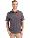 Nebraska Cornhuskers Cutter & Buck Pike Eco Symmetry Print Stretch Recycled Mens Polo Black/White Front Thumbnail Image