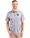 Kentucky Wildcats Cutter & Buck Pike Eco Tonal Geo Print Stretch Recycled Mens Polo Elemental Grey Front Thumbnail Image