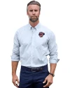 Jacksonville Jumbo Shrimp Cutter & Buck Stretch Oxford Stripe Mens Big and Tall Long Sleeve Dress Shirt Light Blue Front Thumbnail Image