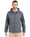 New England Patriots Historic Cutter & Buck Evoke Hybrid Eco Softshell Recycled Full Zip Mens Big & Tall Hooded Jacket Elemental Grey Front Thumbnail Image