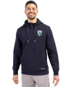 Los Angeles Chargers Historic Cutter & Buck Roam Epic Versatility Half Zip Recycled Mens Hooded Pullover Navy Blue Front Thumbnail Image