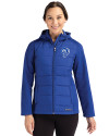 Los Angeles Rams Historic Cutter & Buck Evoke Hybrid Softshell Recycled Full Zip Womens Hooded Jacket Tour Blue Front Thumbnail Image
