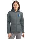 Detroit Lions Historic Cutter & Buck Evoke Recycled Honeycomb Fleece Womens Hybrid Full Zip Jacket Elemental Grey Front Thumbnail Image
