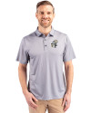 New Orleans Saints Historic Cutter & Buck Pike Eco Tonal Geo Print Stretch Recycled Mens Polo Elemental Grey Front Thumbnail Image