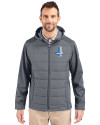 Detroit Lions Historic Cutter & Buck Evoke Hybrid Softshell Recycled Full Zip Mens Hooded Jacket Elemental Grey Front Thumbnail Image