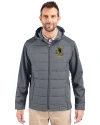 Pittsburgh Steelers Historic Cutter & Buck Evoke Hybrid Softshell Recycled Full Zip Mens Hooded Jacket Elemental Grey Front Thumbnail Image