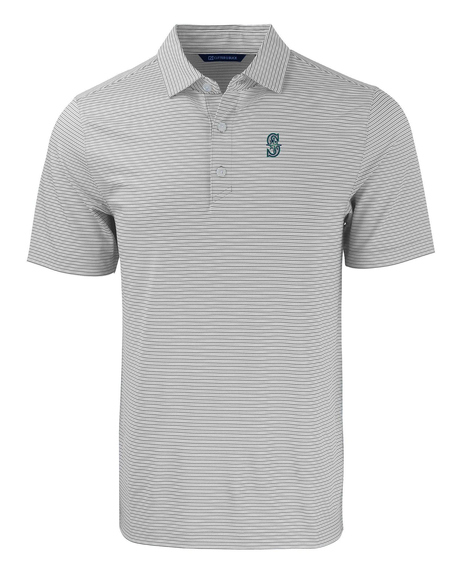 Men's Seattle Mariners Cutter & Buck Gray Forge Pencil Stripe Stretch Polo