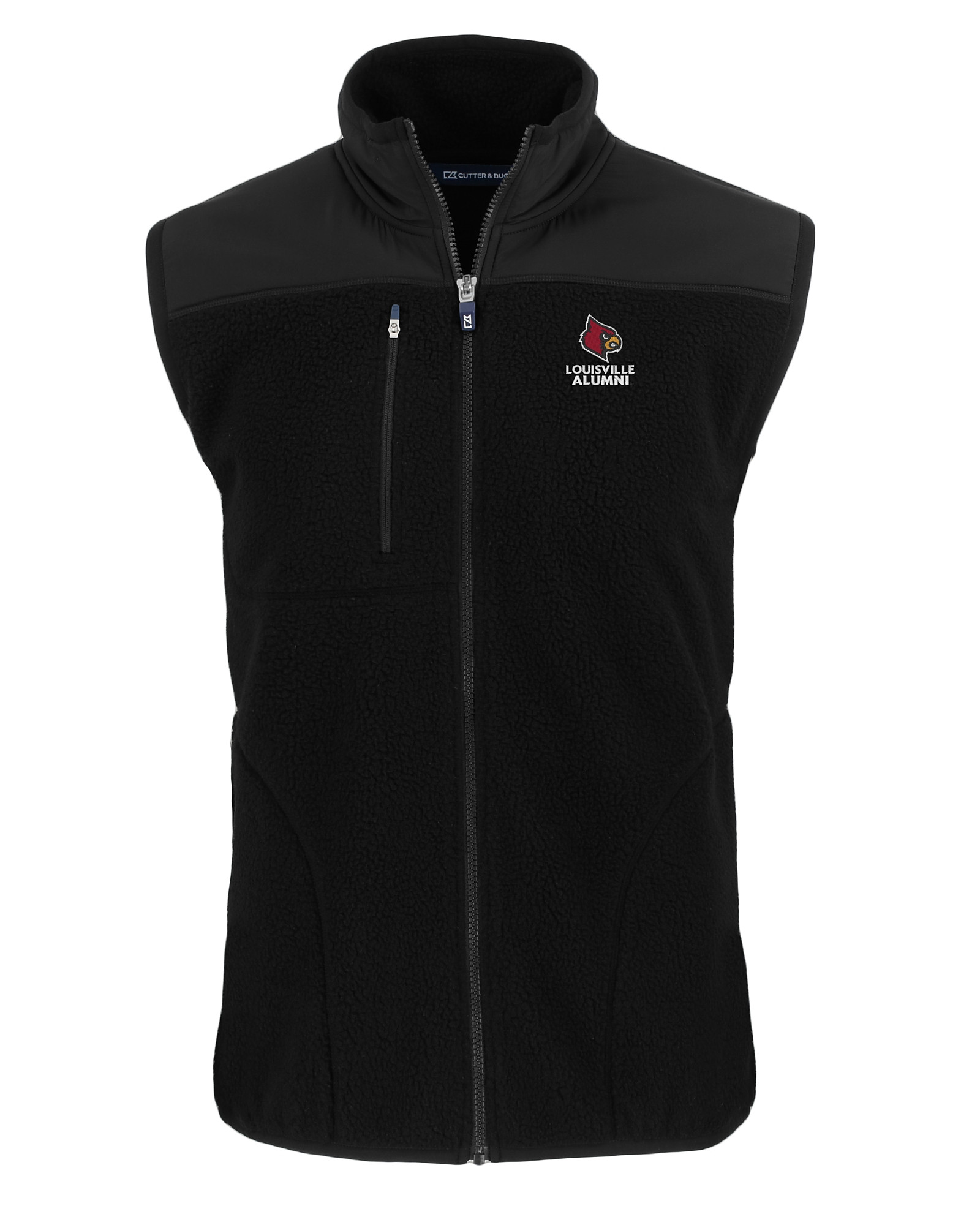 Men's Cutter & Buck Black Louisville Cardinals Alumni Logo Rainier  PrimaLoft Eco Insulated Full-Zip Puffer Vest