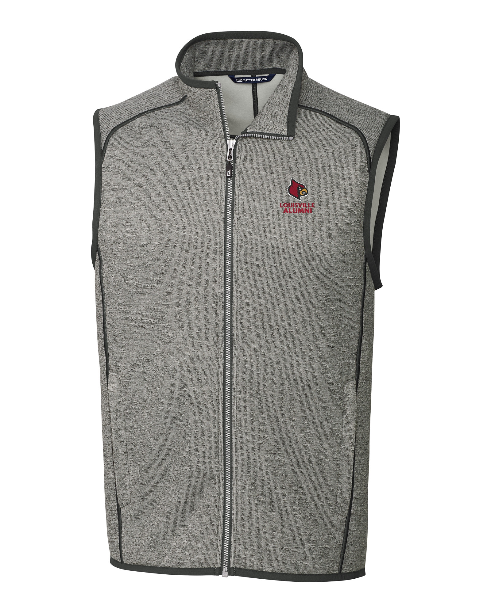 Men's Cutter & Buck Gray Louisville Cardinals Alumni Logo Rainier PrimaLoft Eco Insulated Full-Zip Puffer Vest Size: Small