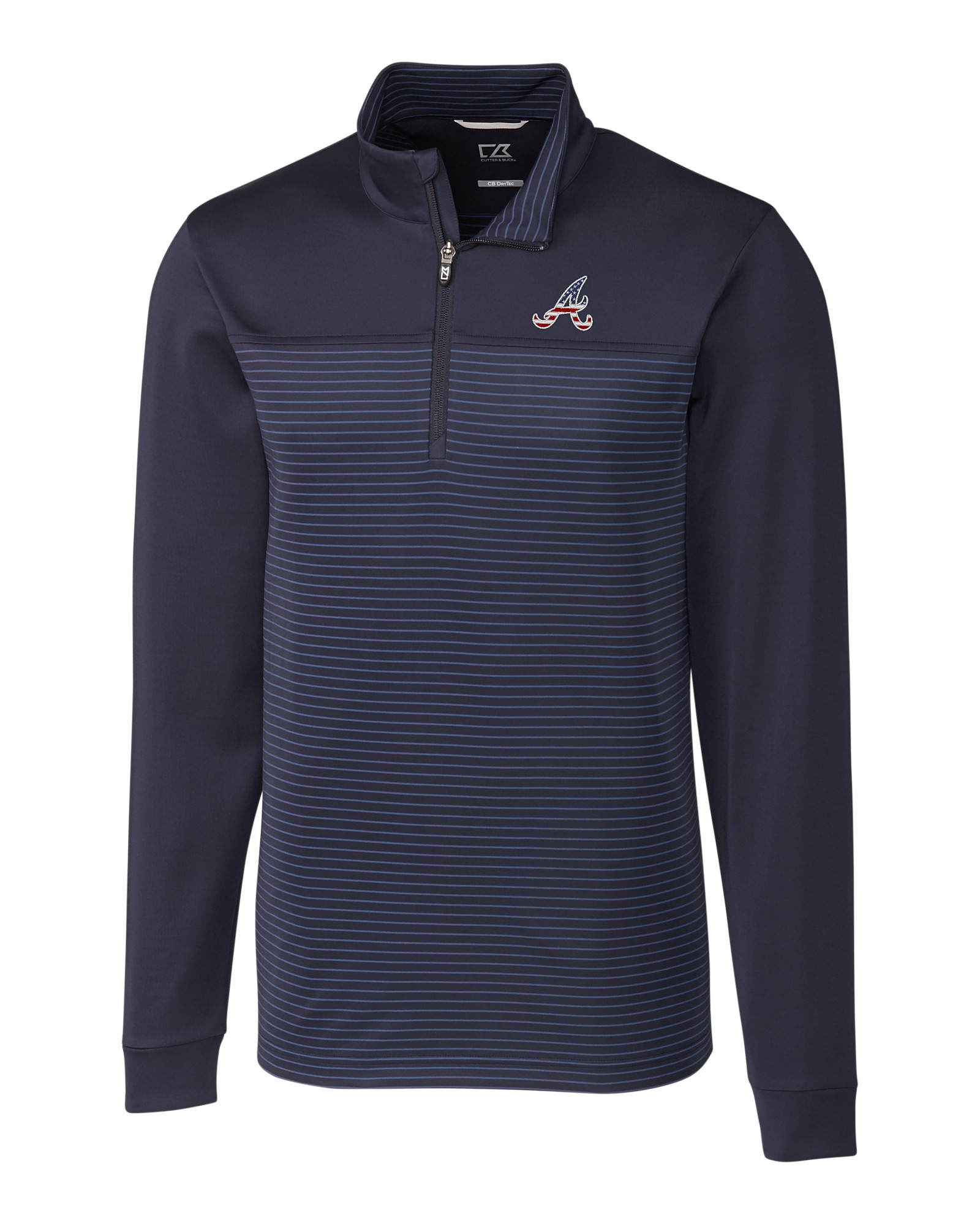 Atlanta Braves Stars & Stripes Cutter & Buck Virtue Eco Pique Micro Stripe  Recycled Mens Polo - Cutter & Buck