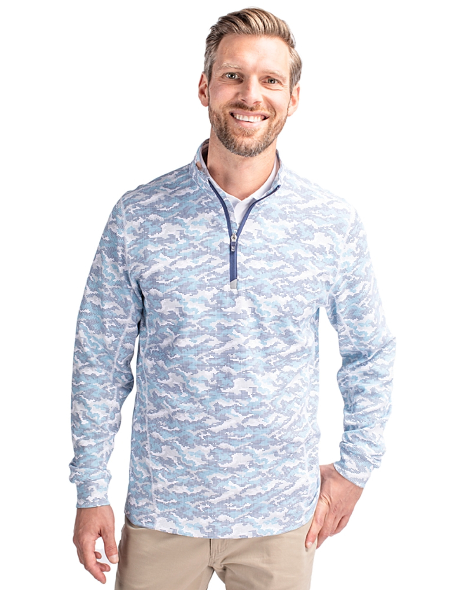 Cutter & Buck Traverse Camo Print Stretch Quarter Zip Mens