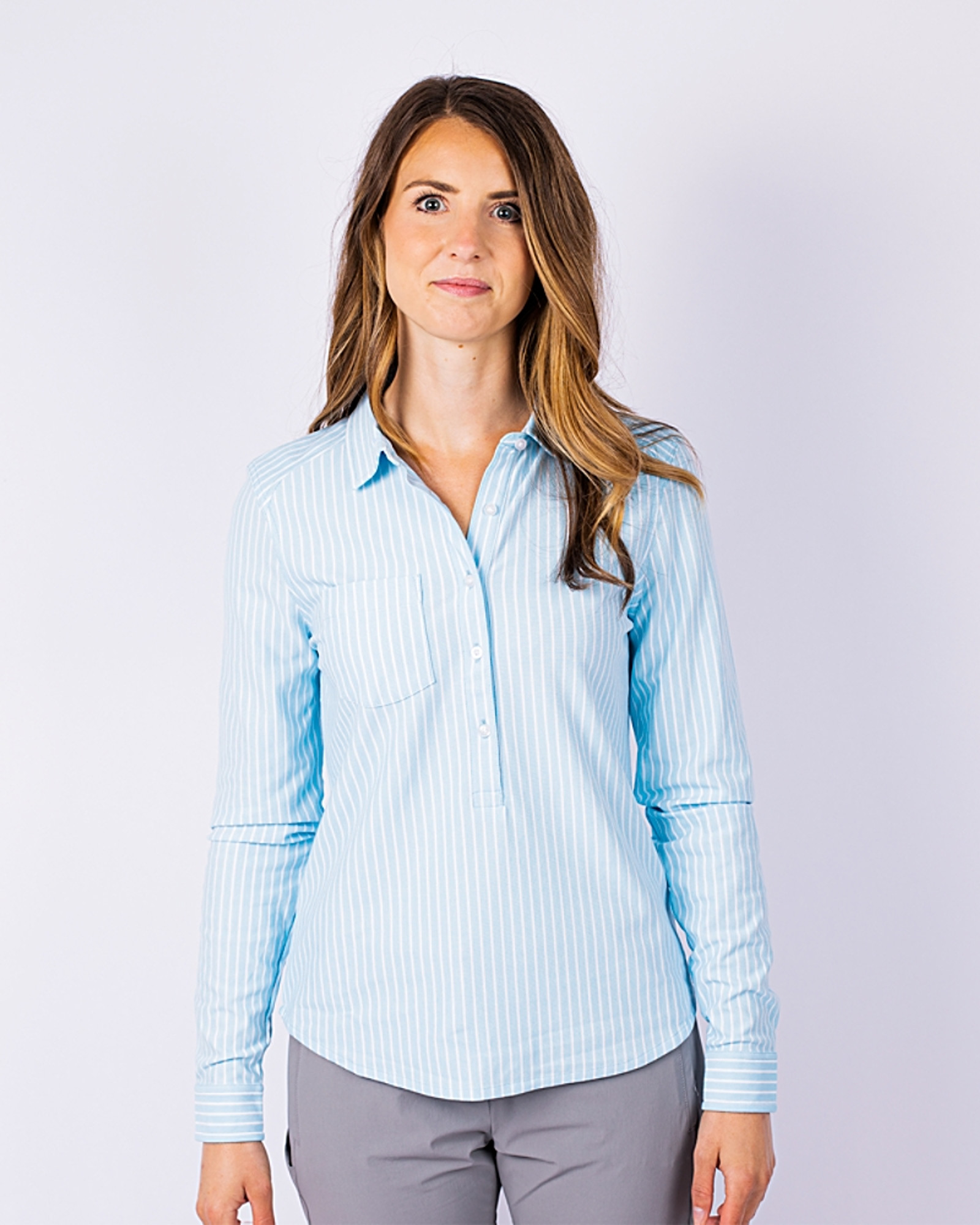 Cutter & Buck Womens Reach Oxford Stripe Popover Shirt - Cutter & Buck