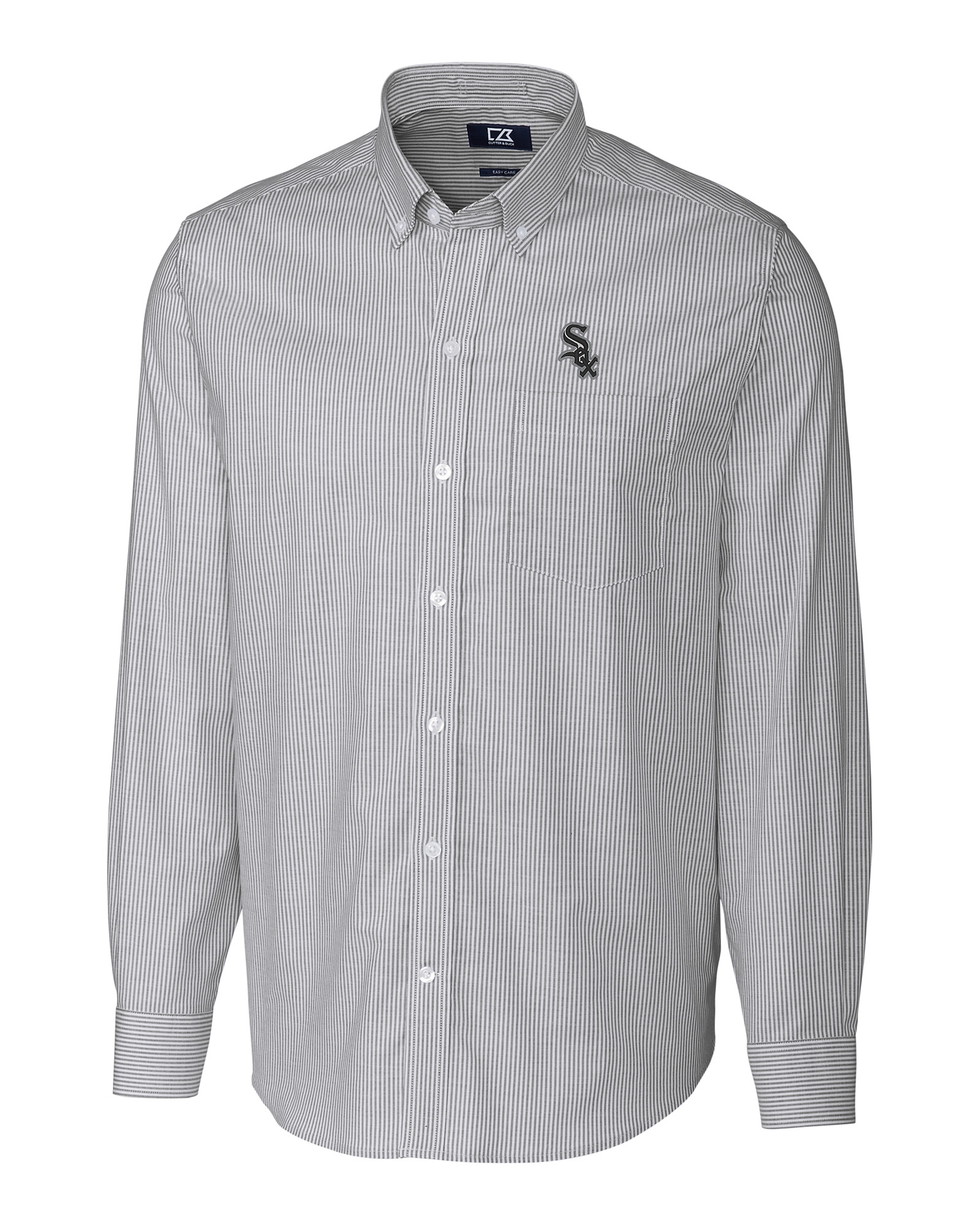 Chicago White Sox Cutter & Buck Big Tall Stretch Oxford Striped Long Sleeve Button-Down Shirt - Charcoal