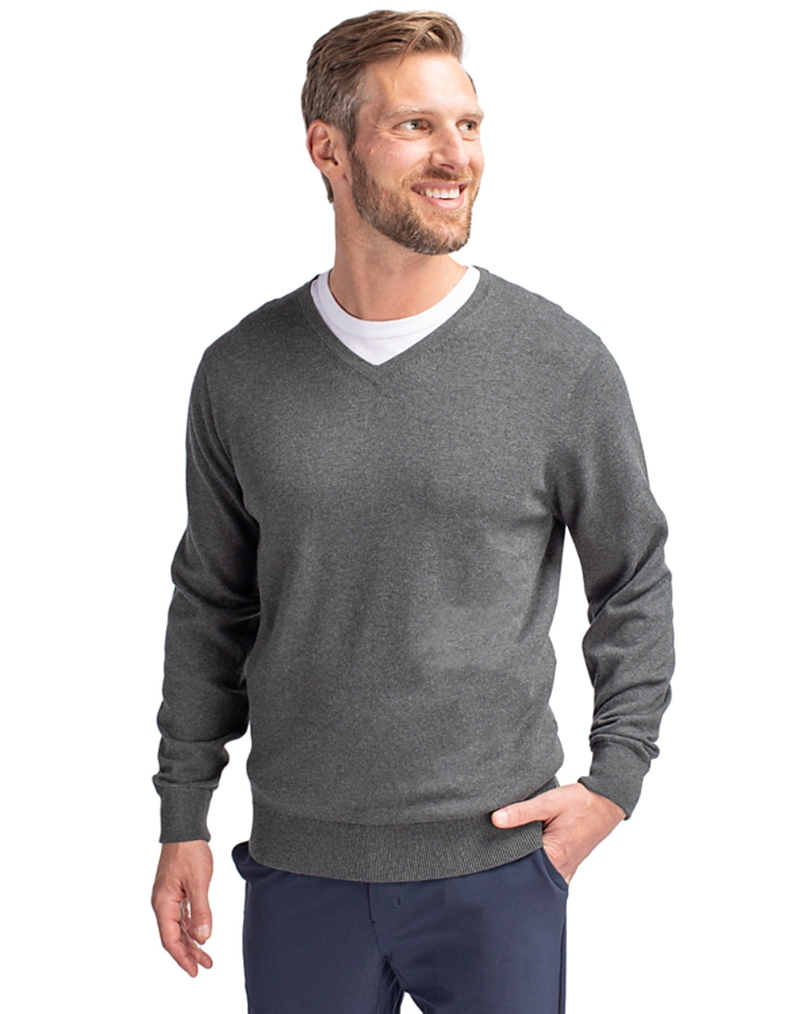 Purfli S and L V Neck Half Grey Blue Sweater