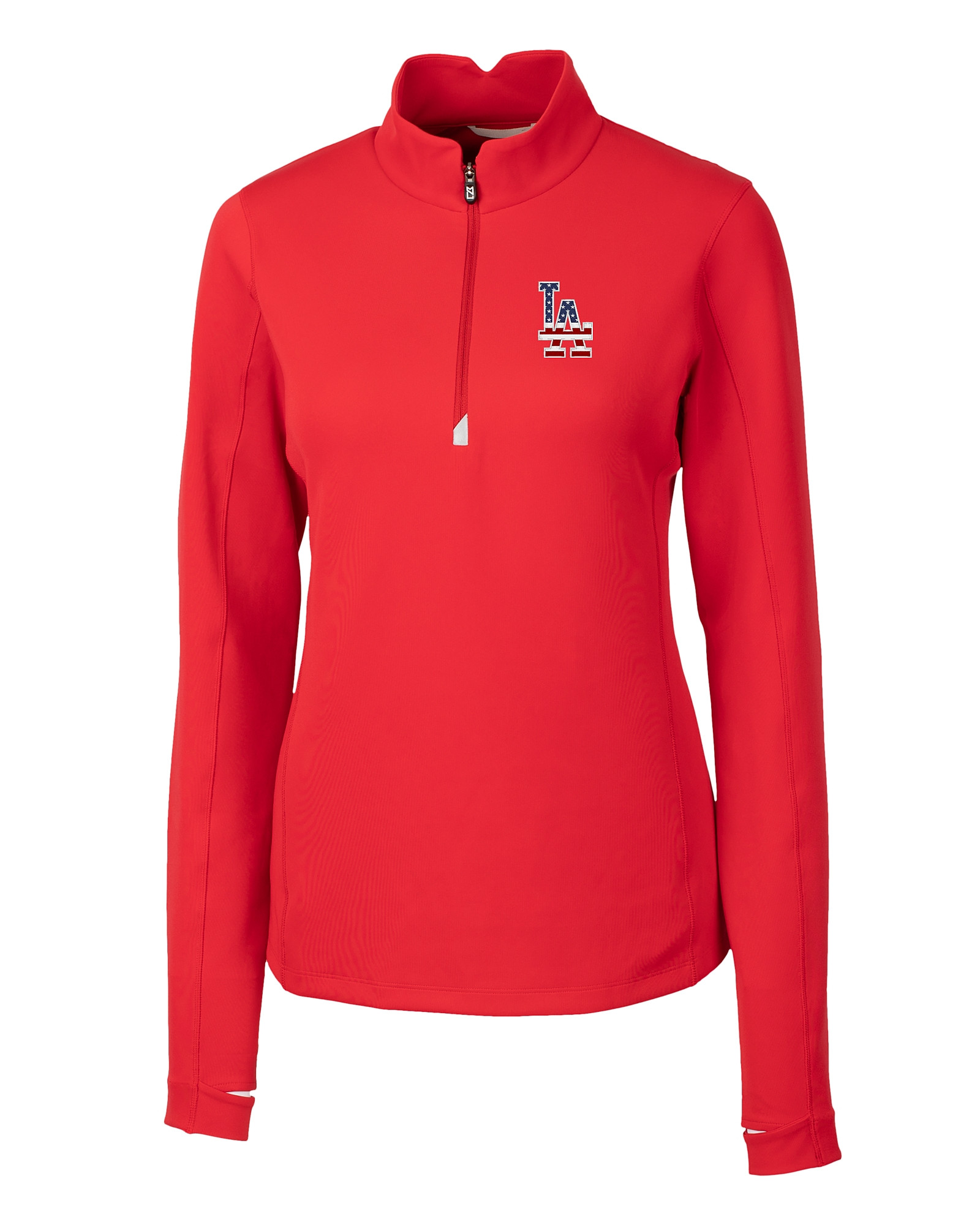 Los Angeles Dodgers Stars & Stripes Cutter & Buck Traverse Stretch Quarter  Zip Womens Pullover - Cutter & Buck