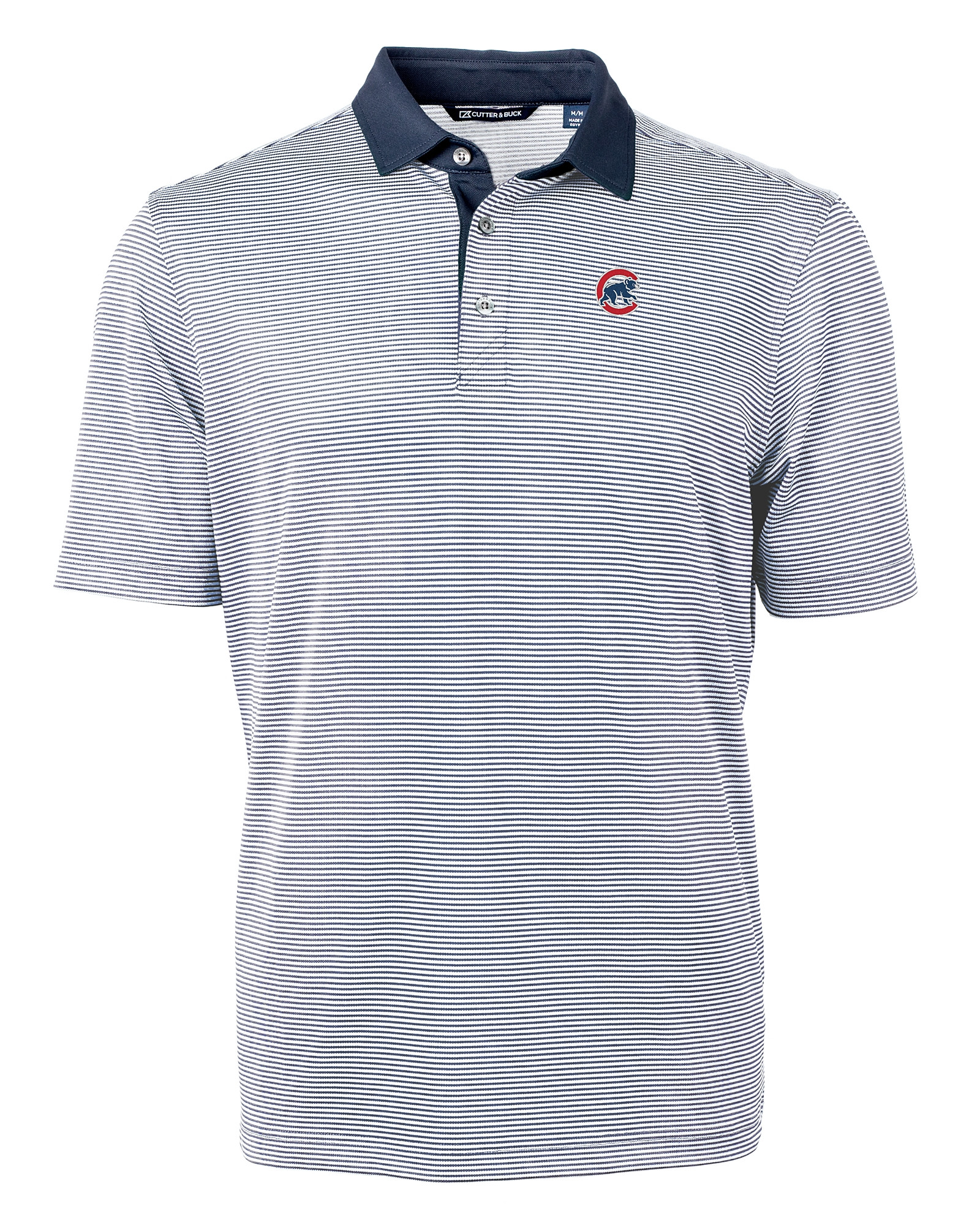 Men's Cutter & Buck Gray/White Chicago Cubs Virtue Eco Pique Micro Stripe Recycled Polo Size: Medium