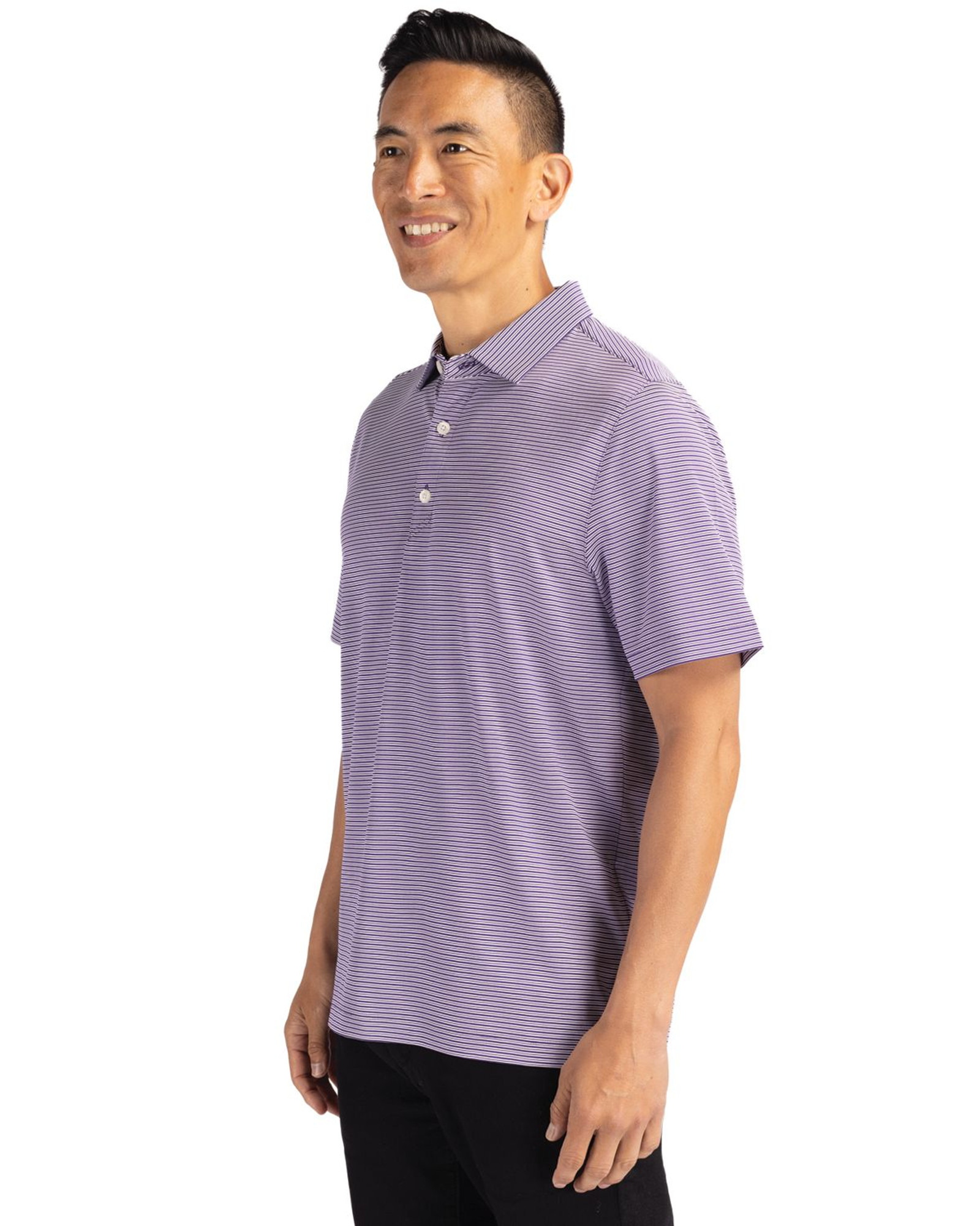 Colorado Rockies Cutter & Buck Forge Eco Double Stripe Stretch Recycled Polo  - Purple/White
