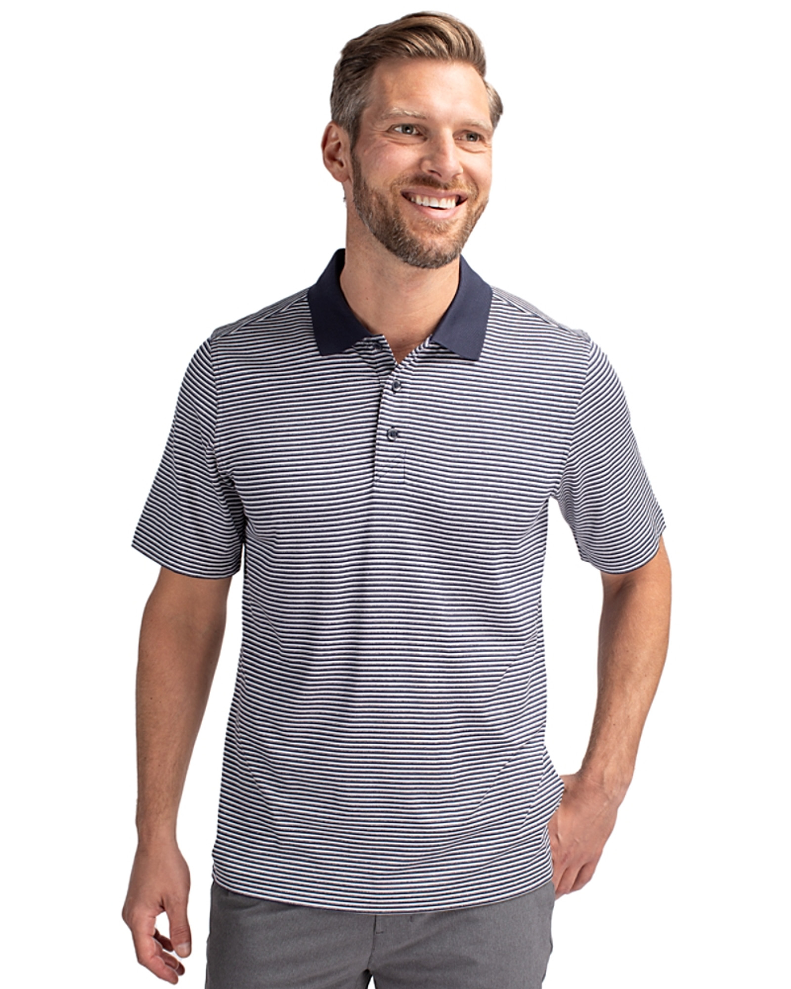 Cutter & Buck Men's Atlanta Braves Forge Tonal Stripe Polo Shirt