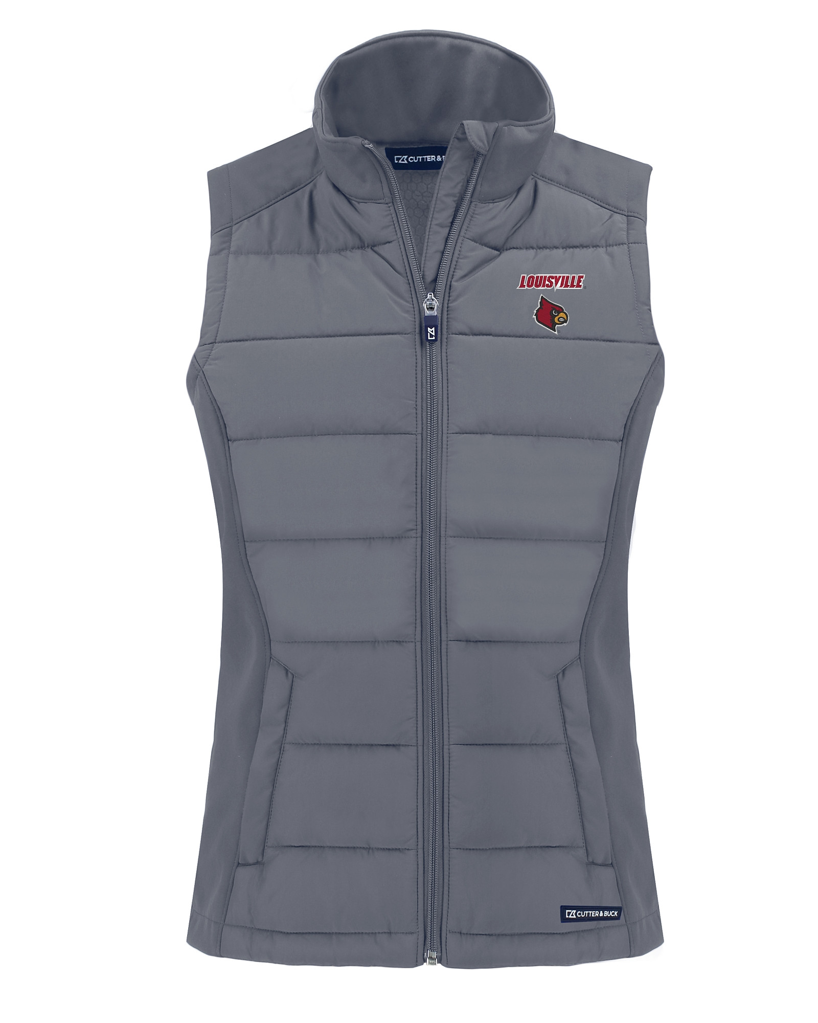 Men's Cutter & Buck Gray Louisville Cardinals Big & Tall Rainier PrimaLoft  Eco Full-Zip Puffer Vest