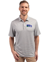Seattle Seahawks Historic Cutter & Buck Forge Eco Double Stripe Stretch Recycled Mens Polo Polished/White Front