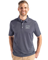 New York Giants Historic Cutter & Buck Pike Eco Symmetry Print Stretch Recycled Mens Polo Navy Blue/White Front