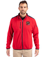 Portland Sea Dogs Cutter & Buck Cascade Epic Comfort Recycled Sherpa Fleece Mens Big & Tall Full Zip Jacket Red/Navy Blue Front