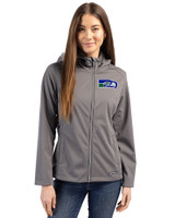 Seattle Seahawks Historic Cutter & Buck Evoke Softshell Recycled Full Zip Womens Jacket Elemental Grey Front