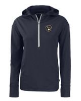 Milwaukee Brewers Cutter & Buck Daybreak Eco Recycled Womens Half Zip Hoodie NVBU_MANN_HG 1