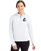 Miami Marlins Cutter & Buck Daybreak Eco Recycled Womens Half Zip Hoodie White Front