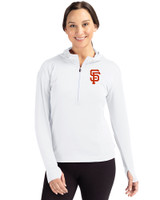 San Francisco Giants Cutter & Buck Daybreak Eco Recycled Womens Half Zip Hoodie White Front